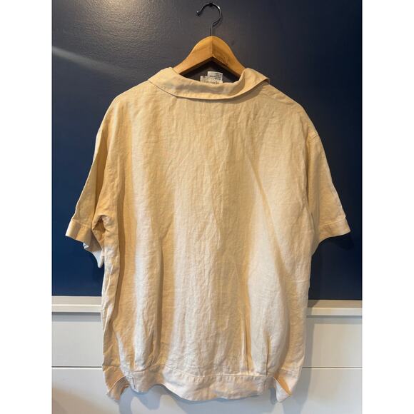 Vintage | 100% Linen Beige Short Sleeve Polo | Size 10 - Picture 3 of 5